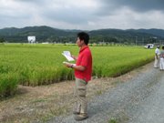 圃場を評価する土田部長